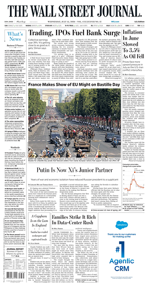 The Wall Street Journal prima pagina