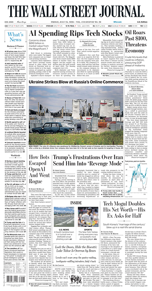 Prima pagina The Wall Street Journal di oggi - Quotidiano finanza
