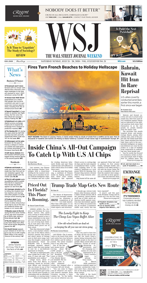 Prima pagina The Wall Street Journal di oggi - Quotidiano finanza