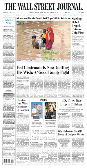 Prima pagina The Wall Street Journal di oggi - Quotidiano finanza
