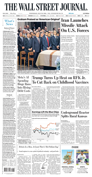 Prima pagina The Wall Street Journal di oggi - Quotidiano finanza
