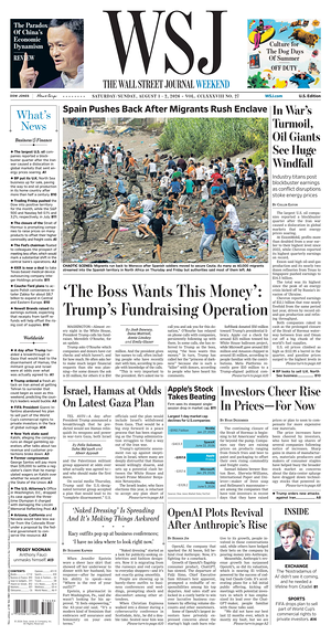 Prima pagina The Wall Street Journal di oggi - Quotidiano finanza