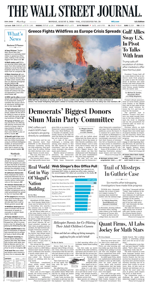 Prima pagina The Wall Street Journal di oggi - Quotidiano finanza