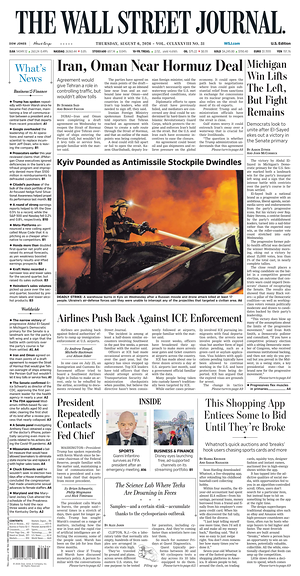 Prima pagina The Wall Street Journal di oggi - Quotidiano finanza