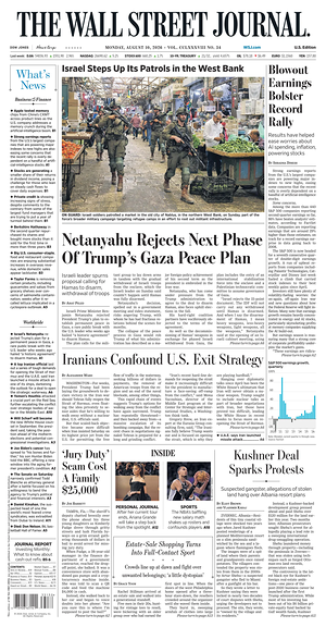 Prima pagina The Wall Street Journal di oggi - Quotidiano finanza