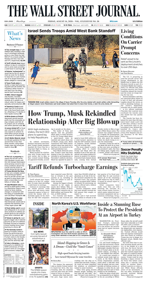 Prima pagina The Wall Street Journal di oggi - Quotidiano finanza