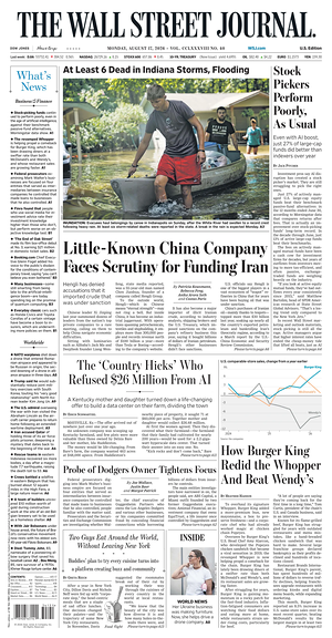 Prima pagina The Wall Street Journal di oggi - Quotidiano finanza