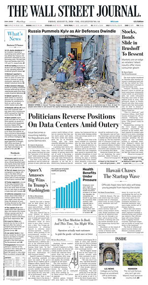 Prima pagina The Wall Street Journal di oggi - Quotidiano finanza