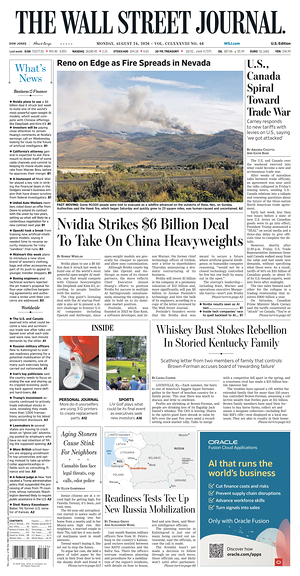 Prima pagina The Wall Street Journal di oggi - Quotidiano finanza