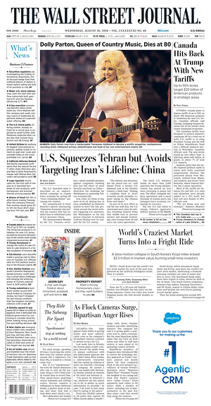 Prima pagina The Wall Street Journal di oggi - Quotidiano finanza