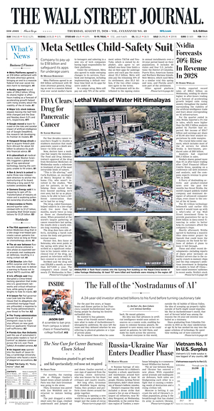 Prima pagina The Wall Street Journal di oggi - Quotidiano finanza