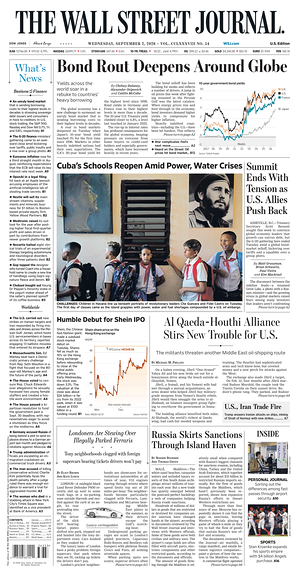 Prima pagina The Wall Street Journal di oggi - Quotidiano finanza