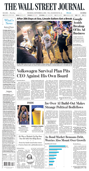 Prima pagina The Wall Street Journal di oggi - Quotidiano finanza