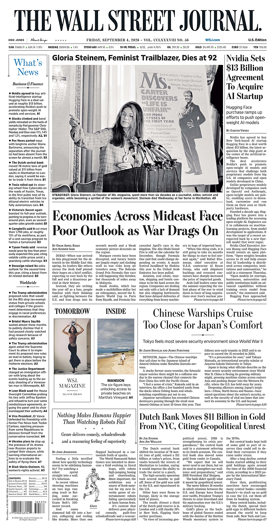 Prima pagina The Wall Street Journal di oggi - Edicola 4 Settembre 2026