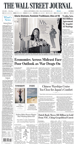 Prima pagina The Wall Street Journal di oggi - Quotidiano finanza