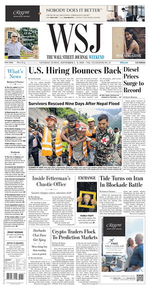 Prima pagina The Wall Street Journal di oggi - Quotidiano finanza