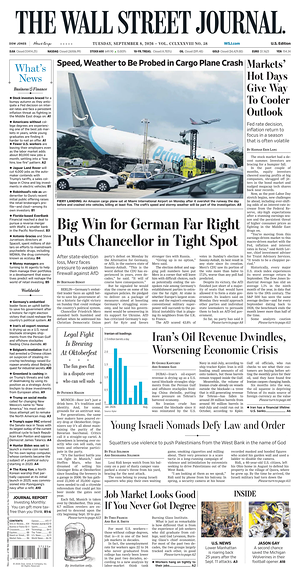 Prima pagina The Wall Street Journal di oggi - Quotidiano finanza