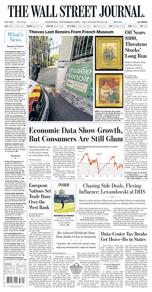 Prima pagina The Wall Street Journal di oggi - Quotidiano finanza
