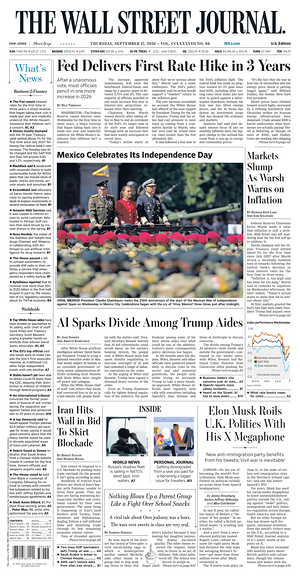 Prima pagina The Wall Street Journal di oggi - Quotidiano finanza
