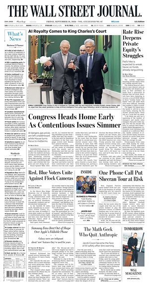 Prima pagina The Wall Street Journal di oggi - Quotidiano finanza