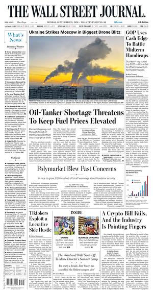 Prima pagina The Wall Street Journal di oggi - Quotidiano finanza