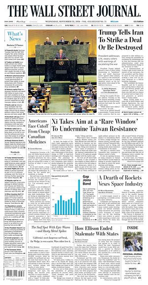 Prima pagina The Wall Street Journal di oggi - Quotidiano finanza