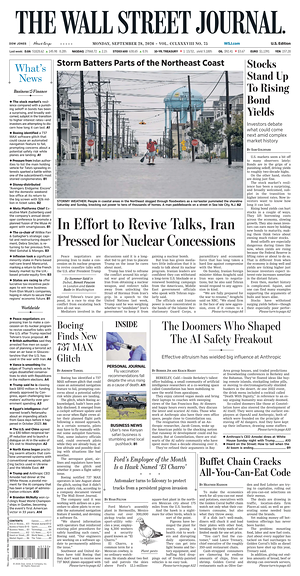 Prima pagina The Wall Street Journal di oggi - Quotidiano finanza