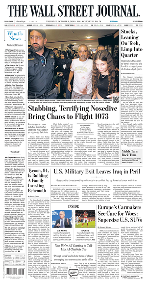 Prima pagina The Wall Street Journal di oggi - Quotidiano finanza