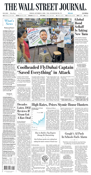 Prima pagina The Wall Street Journal di oggi - Quotidiano finanza