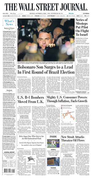Prima pagina The Wall Street Journal di oggi - Quotidiano finanza