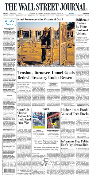 Prima pagina The Wall Street Journal di oggi - Quotidiano finanza