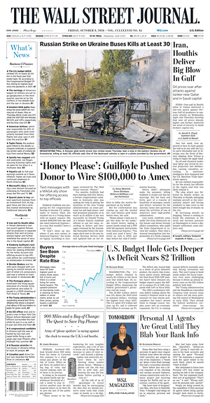 Prima pagina The Wall Street Journal di oggi - Quotidiano finanza