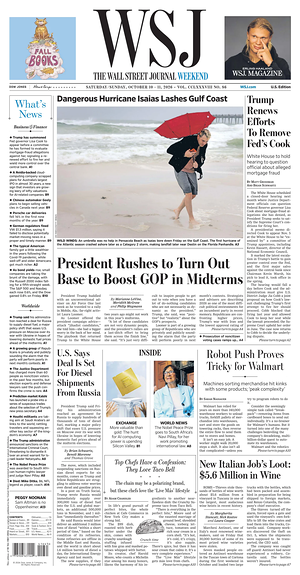 Prima pagina The Wall Street Journal di oggi - Quotidiano finanza