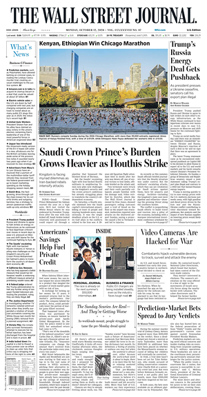 Prima pagina The Wall Street Journal di oggi - Quotidiano finanza