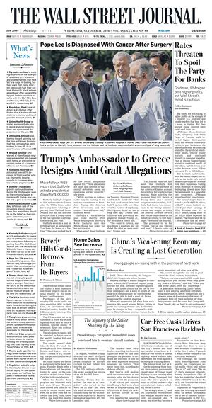 Prima pagina The Wall Street Journal di oggi - Quotidiano finanza