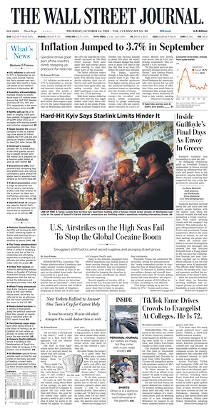 Prima pagina The Wall Street Journal di oggi - Quotidiano finanza