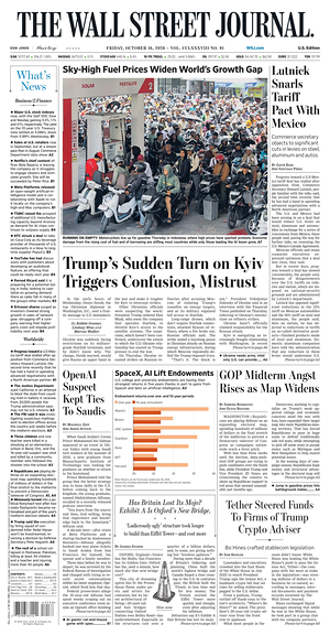 Prima pagina The Wall Street Journal di oggi - Quotidiano finanza