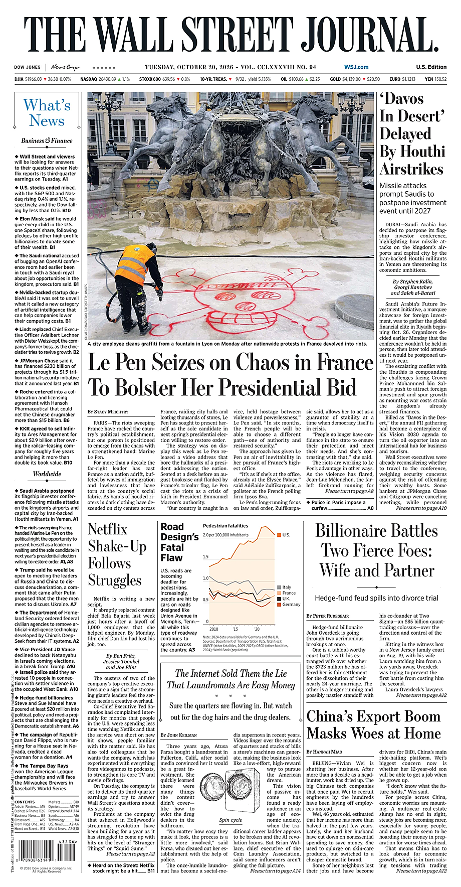 Prima pagina The Wall Street Journal di oggi - Edicola 20 Ottobre 2026