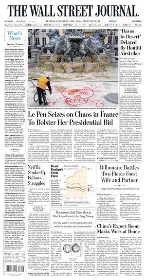 Prima pagina The Wall Street Journal di oggi - Quotidiano finanza