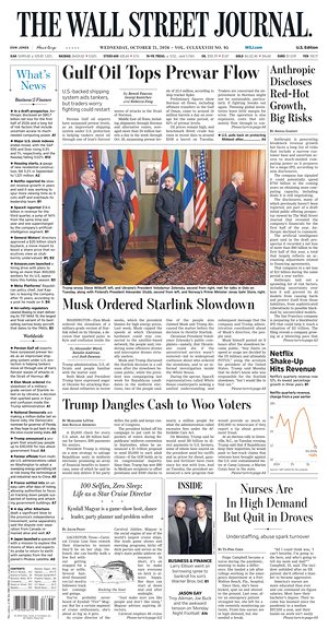 Prima pagina The Wall Street Journal di oggi - Quotidiano finanza