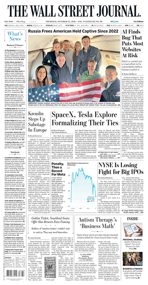 Prima pagina The Wall Street Journal di oggi - Quotidiano finanza