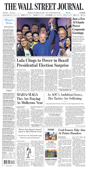 Prima pagina The Wall Street Journal di oggi - Quotidiano finanza