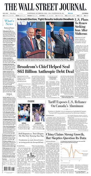 Prima pagina The Wall Street Journal di oggi - Quotidiano finanza