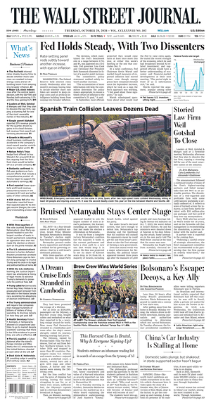 Prima pagina The Wall Street Journal di oggi - Quotidiano finanza
