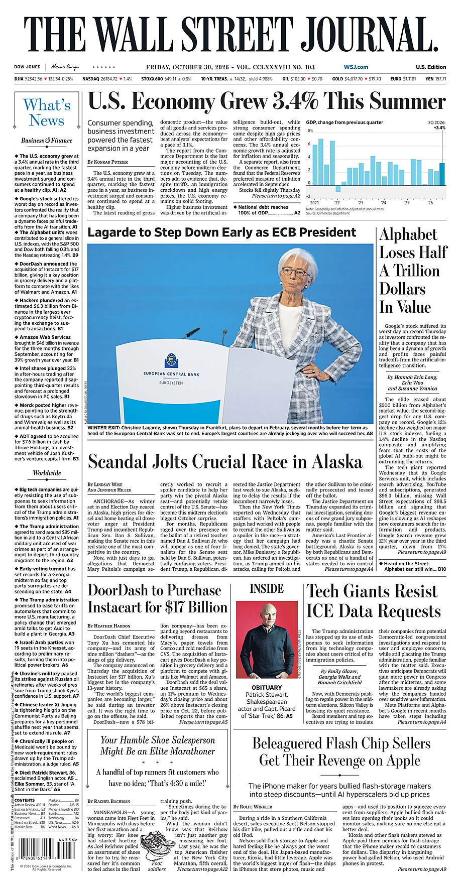 Portada The Wall Street Journal de hoy - Quiosco 30 octubre 2026