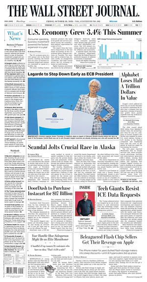 Prima pagina The Wall Street Journal di oggi - Quotidiano finanza