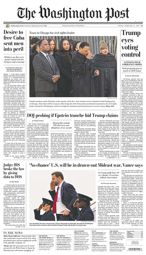 Prima pagina The Washington Post di oggi - Quotidiano estero