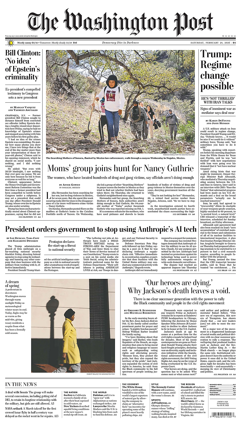 Prima pagina The Washington Post di oggi - Edicola 28 Febbraio 2026