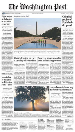 Prima pagina The Washington Post di oggi - Quotidiano estero