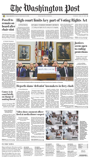 The Washington Post prima pagina